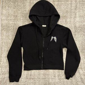 Black Angel Wing Rhinestone Hoodie